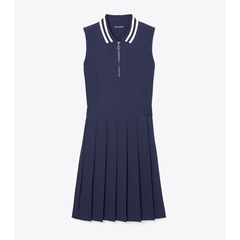 NWOT Tory Burch Sport Performance Pleated Golf Dress Navy Blue Sleeveless XS